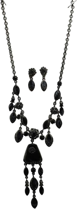 19623 - Black/Gray Necklace/Earrings Set - [Clear-137]