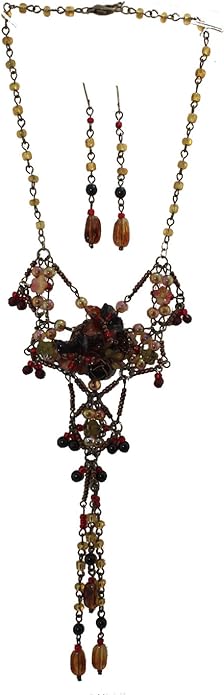 19624 - Brown Red Necklace Earrings Set - [Clear-112]