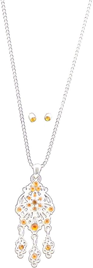 19634 - Silver Amber 17" Necklace and Earrings - Clear-89