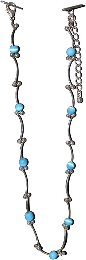 19637 - Silver & Blue Beads 16" Choker - [Clear-131]