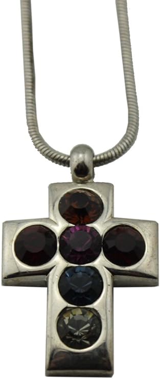 19660 - Silver/Crystal Cross Necklace - [Clear-94]