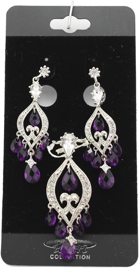 19689 - Silver/Purple Pendant & Earring Set - [Clear-134]