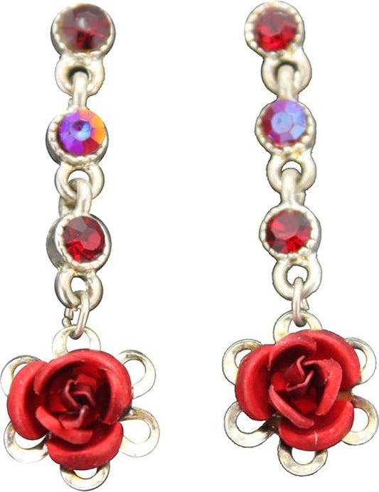 19692 - Rose Flower Dangle Earrings - [Clear-117]