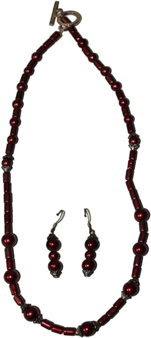 19709 - Red Beaded Necklace Earring Set - [Clear-112]