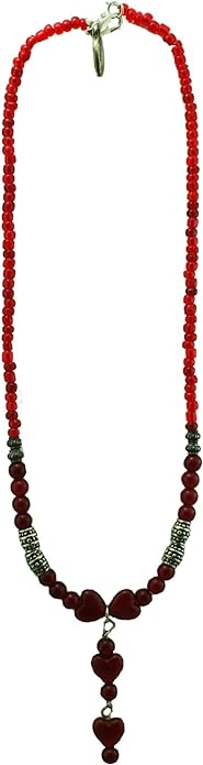19811 - 17" Red Bead Necklace w/Dangle - [Clear-115]