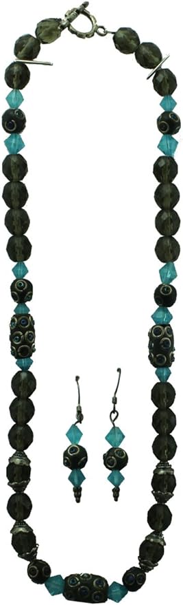 19812 - 19" Turquoise Crystal Necklace and Earrings Set - [Clear-134]