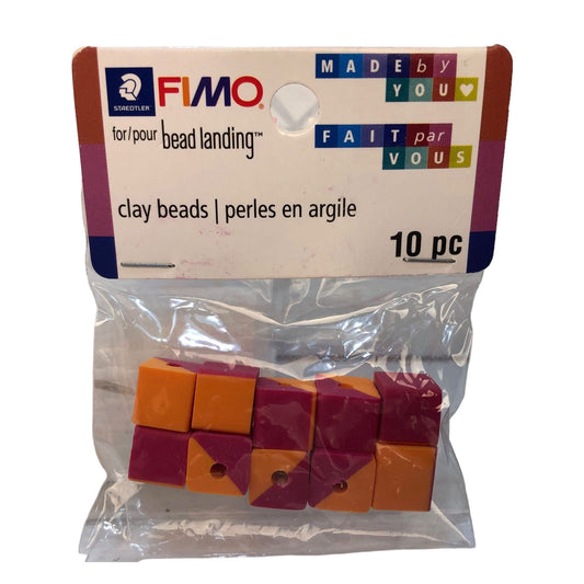 1986 - 4 pk Orange Pink Square Fimo Beads 4 pc - |Clear-110|