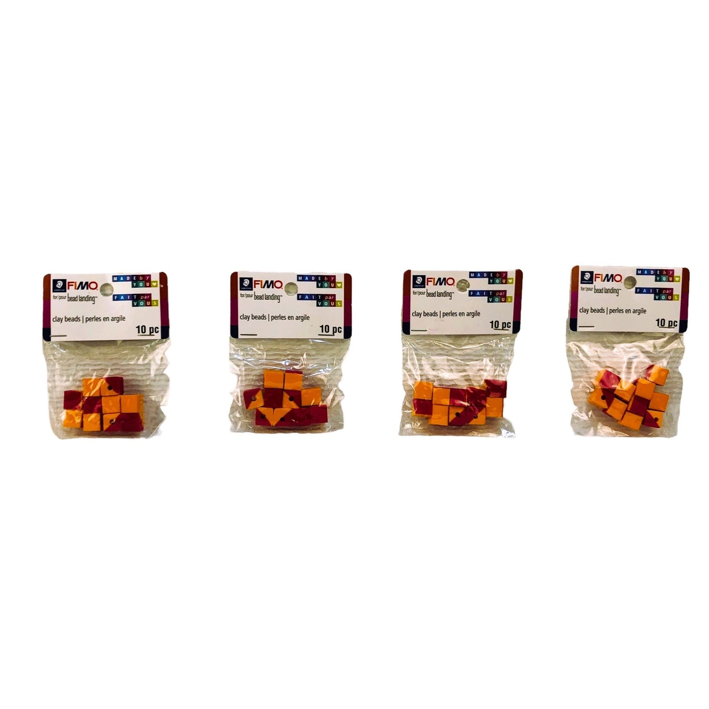 1986 - 4 pk Orange Pink Square Fimo Beads 4 pc - |Clear-110|