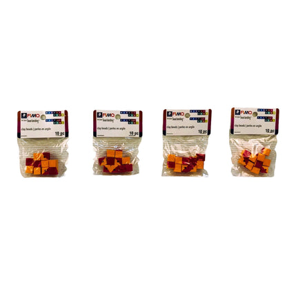 1986 - 4 pk Orange Pink Square Fimo Beads 4 pc - |Clear-110|