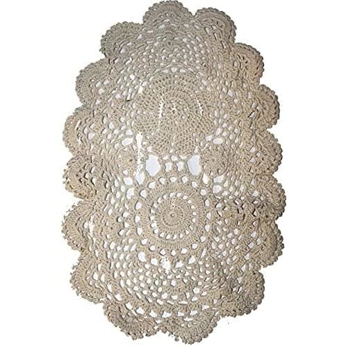 1989 - 14" Oval Faux Ivory Crochet Doily - |19-27|