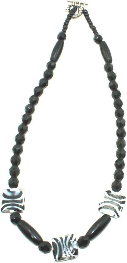 19911 - Black Bead/Zebra Print 18" Necklace - [Clear-134]