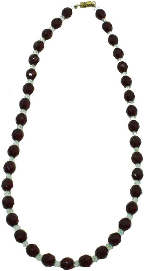 19921 - Dark Red/Clear Crystals Necklace - [Clear-134]