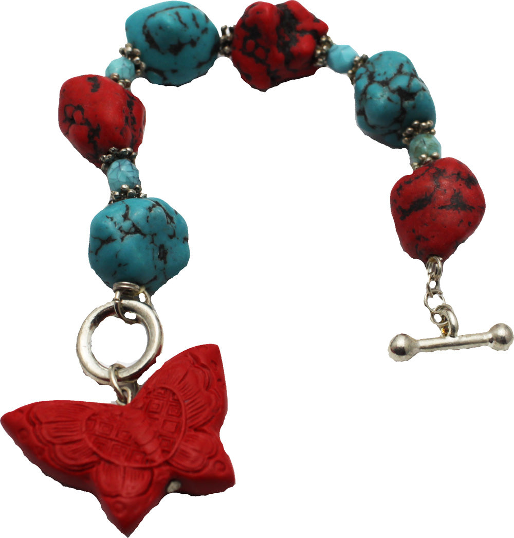 19968 - Red Butterfly Turquoise Bracelet - |Clear-227|