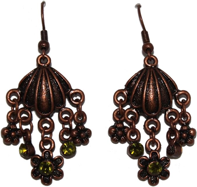 19978 - Bronze Color/Green Stone Earrings - [Clear-135]