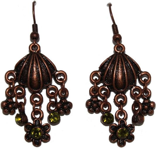 19978 - Bronze Color/Green Stone Earrings - [Clear-135]