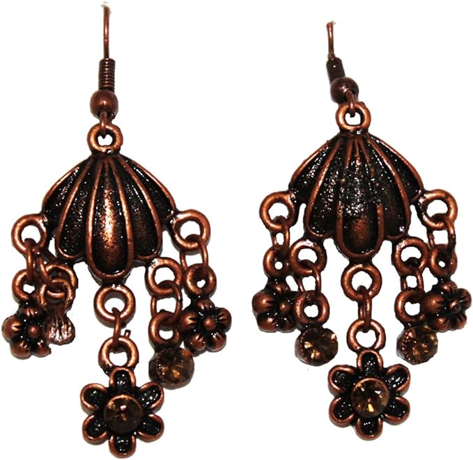 19980 - Bronze Color Dangle Earrings - [Clear-117]