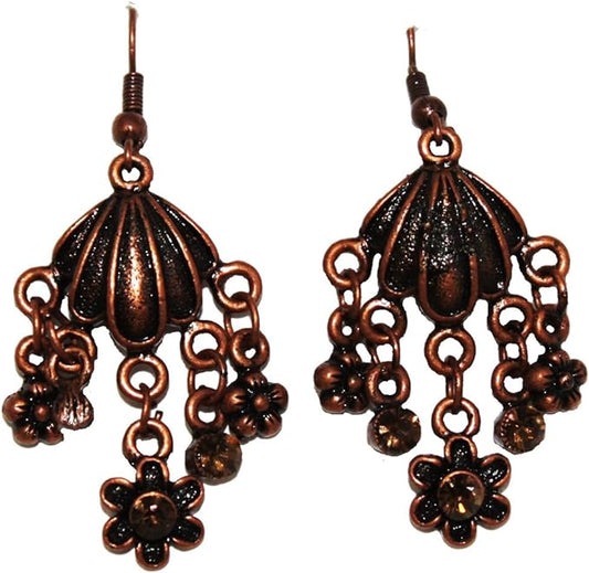 19980 - Bronze Color Dangle Earrings - [Clear-117]