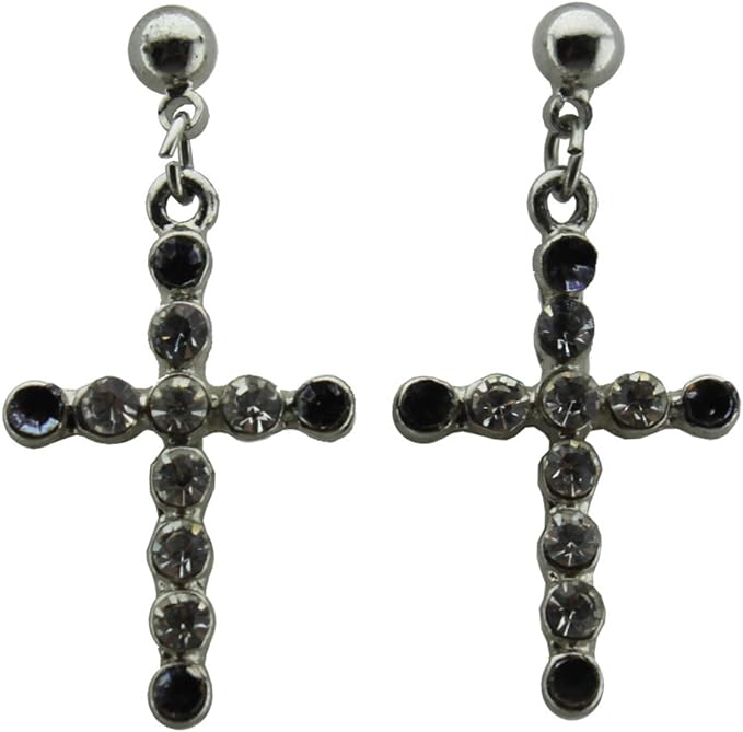 19995 - Crystal Cross Earrings - [Clear-135]
