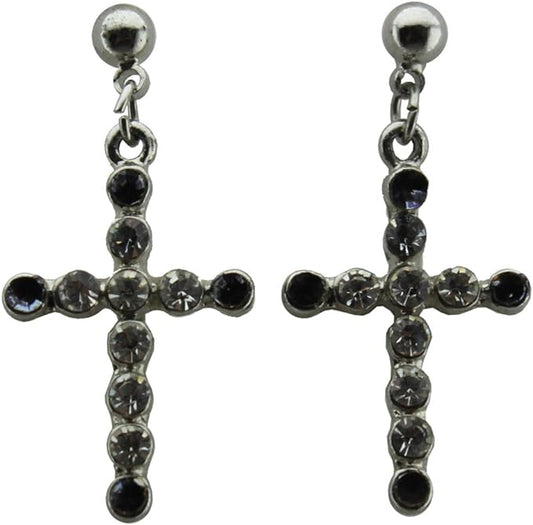 19995 - Crystal Cross Earrings - [Clear-135]