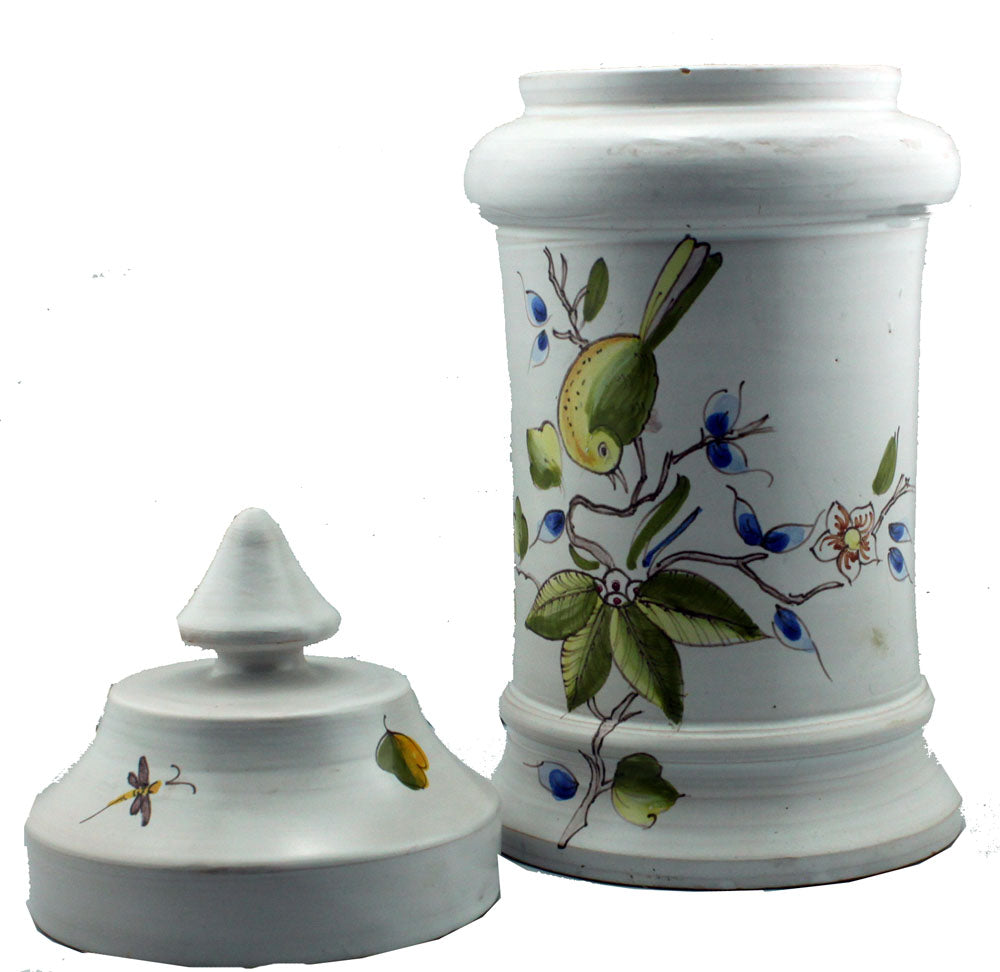 20057 - 11-Inch White Jar With Birds And Butterflies Handcrafted Ceramic |5-15|