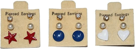 20200 - Small Three-Pack Red, White and Blue Earrings - [Clear-118]