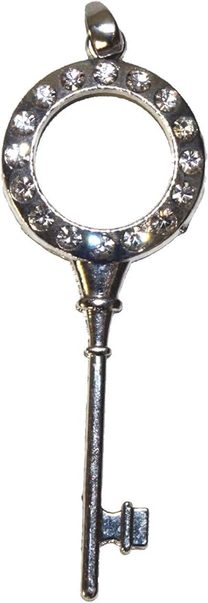 20228 - Silver Crystal Key Pendant - [Clear-94]