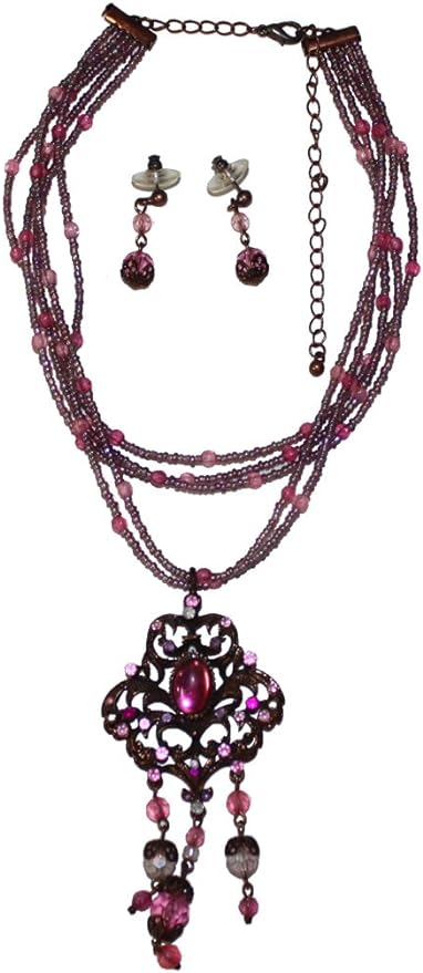 20231 - Pink Beaded 18" Choker and Earrings - [Clear-131]