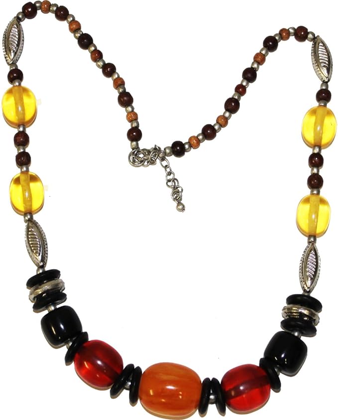 20238 - Necklace with Yellow, Black, Brown and Amber Beads - [Clear-131]