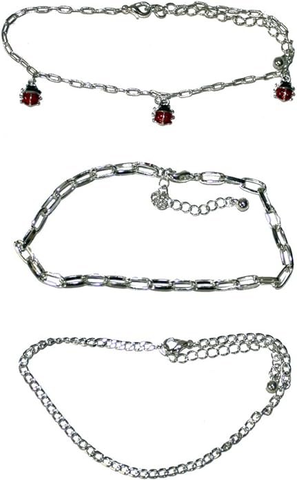 20250 - Set of 3 Anklets & 3 Toe Rings - [Clear-126]