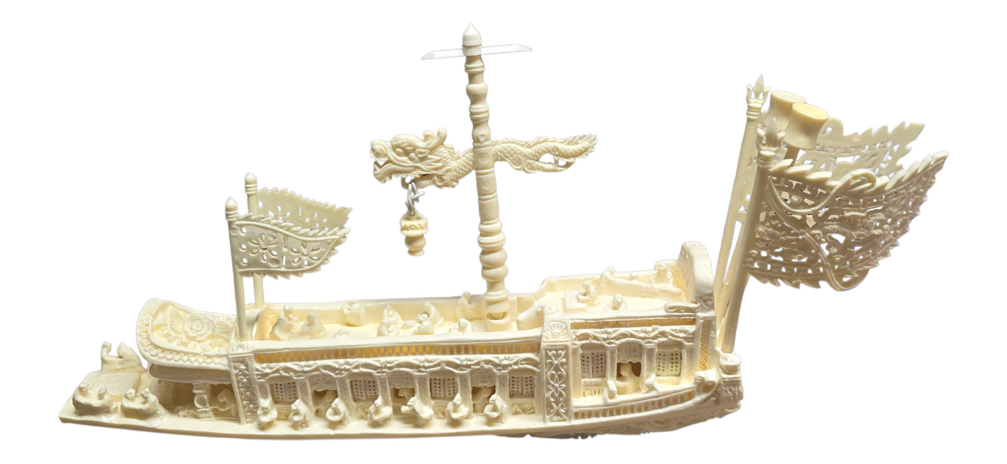 1821 - Chinese Faux Ivory Imperial Ship 13 x 9 inch  |H-16|
