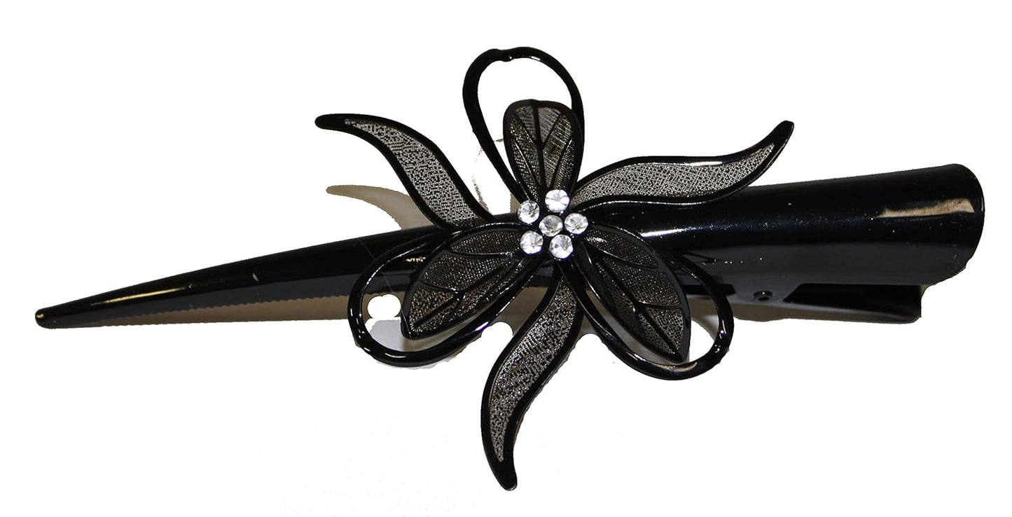 20327 - Large Black Flower Hair Clip - [Clear-130]