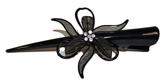 20327 - Large Black Flower Hair Clip - [Clear-130]