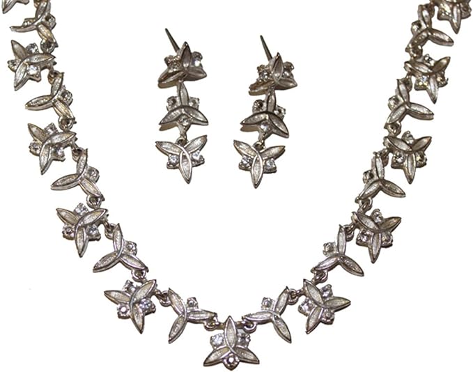 20366 - Silver Choker and Earrings Set - [Clear-115]