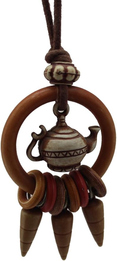 20423 - Wooden Teapot Necklace - [Clear-134]