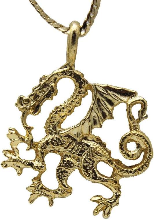 20434 - Gold Shield Dragon 18" Necklace - [Clear-128]