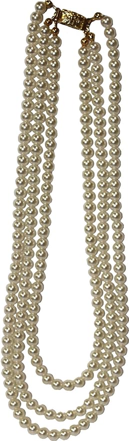 20435 - 18" Triple Strand White Faux Pearl Necklace - [Clear-131]