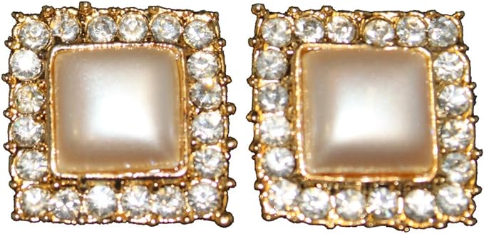 20436 - Faux Pearl Earrings with Crystals - [Clear-222]