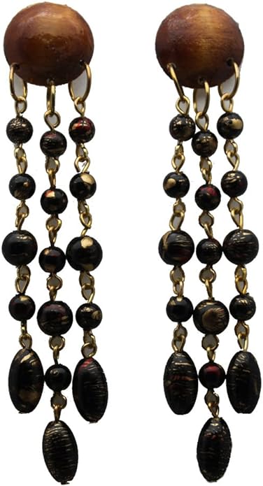 20437 - Wood Bead 3.5" Dangle Earrings - [Clear-222]