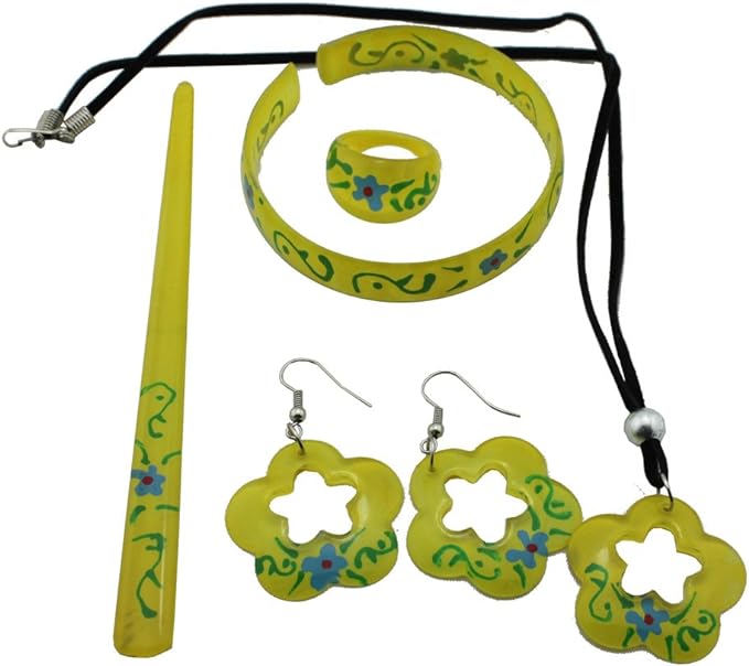 20442 - Yellow Jewelry Set - Necklace, Bracelet, Earrings, Ring, Hair Stick - [Clear-117]