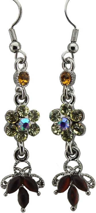 20444 - Sparkly Dangle Flower Earrings - [Clear-69]