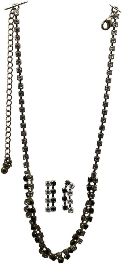 20445 - Black/Clear Crystal Choker and Earrings - [Clear-138]