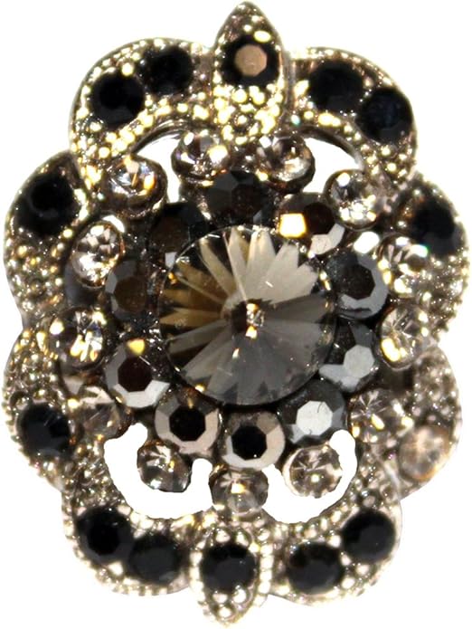 20593 - Adjustable Silver Tone Ring with Clear and Black Rhinestones - [Clear-135]