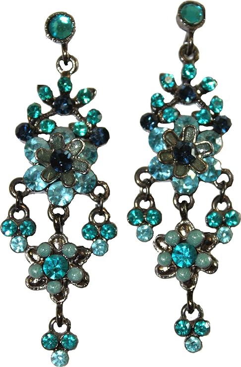 20623 - Teal Color Rhinestone Earrings - [Clear-138]