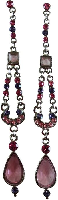 20624 - Long Dangle Pink Earrings with Pink Rhinestones - [Clear-138]