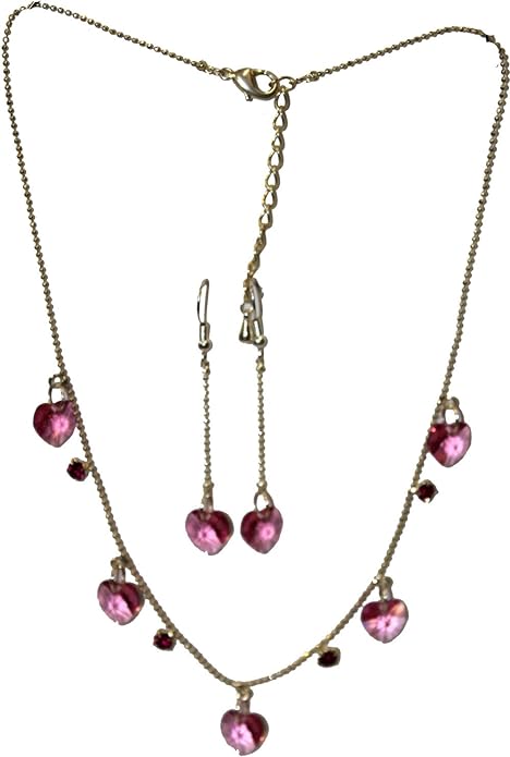 20626 - Pink Heart Necklace and Earrings - [Clear-140]