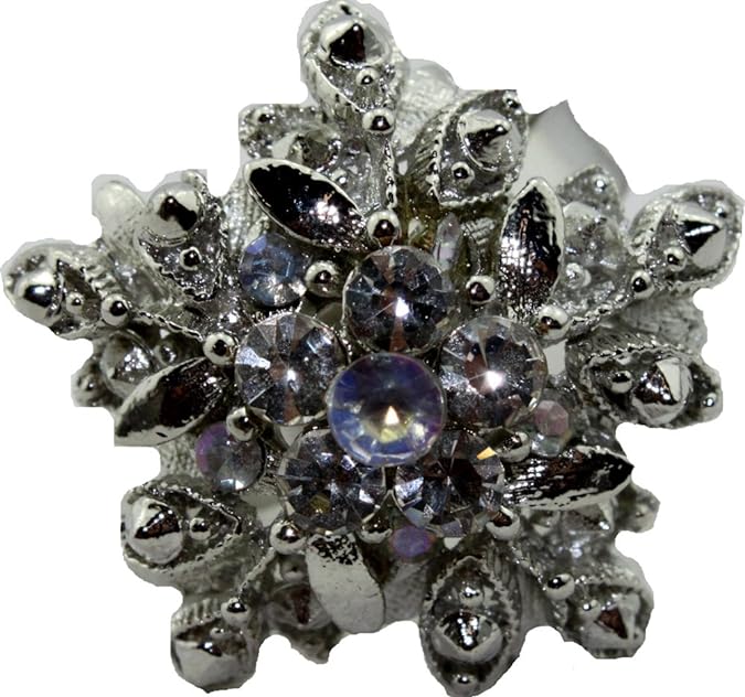 20700 - Silver Snowflake Rhinestone Adjustable Ring - [Clear-222]