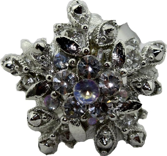 20700 - Silver Snowflake Rhinestone Adjustable Ring - [Clear-222]