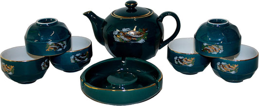 2075 - 6 Cup Teal Tea Set With Ashtray - |9-13|