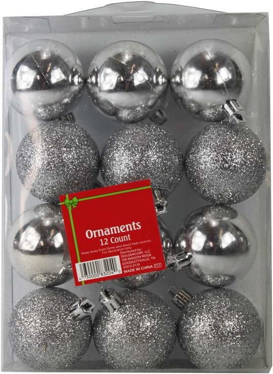 20868 - 12 ct Silver Bulbs Glitter Plain - Pod 1-80