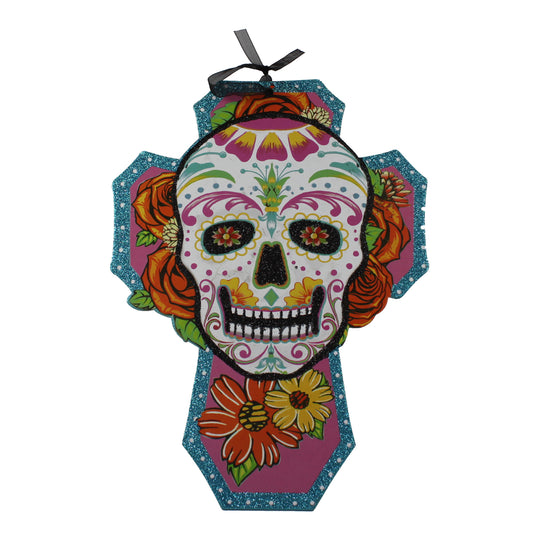 2098 - Day of the Dead Sugar Skull Cross 11" - |2-15|